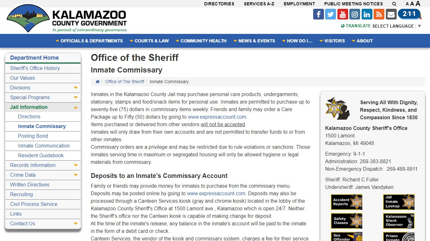 Inmate Commissary - Office of the Sheriff - Kalamazoo Michigan County ...